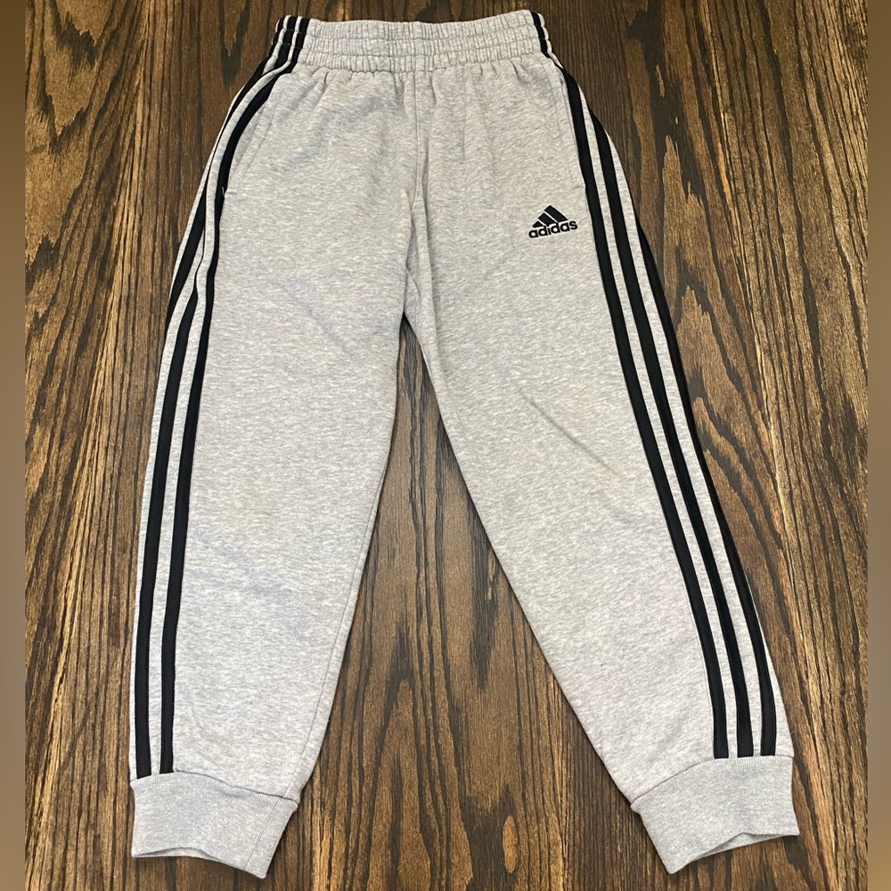 Adidas Kids Light Gray Joggers with Black Stripes